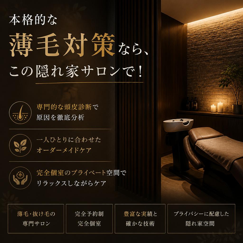 本格的な薄毛対策なら、この隠れ家サロンで！